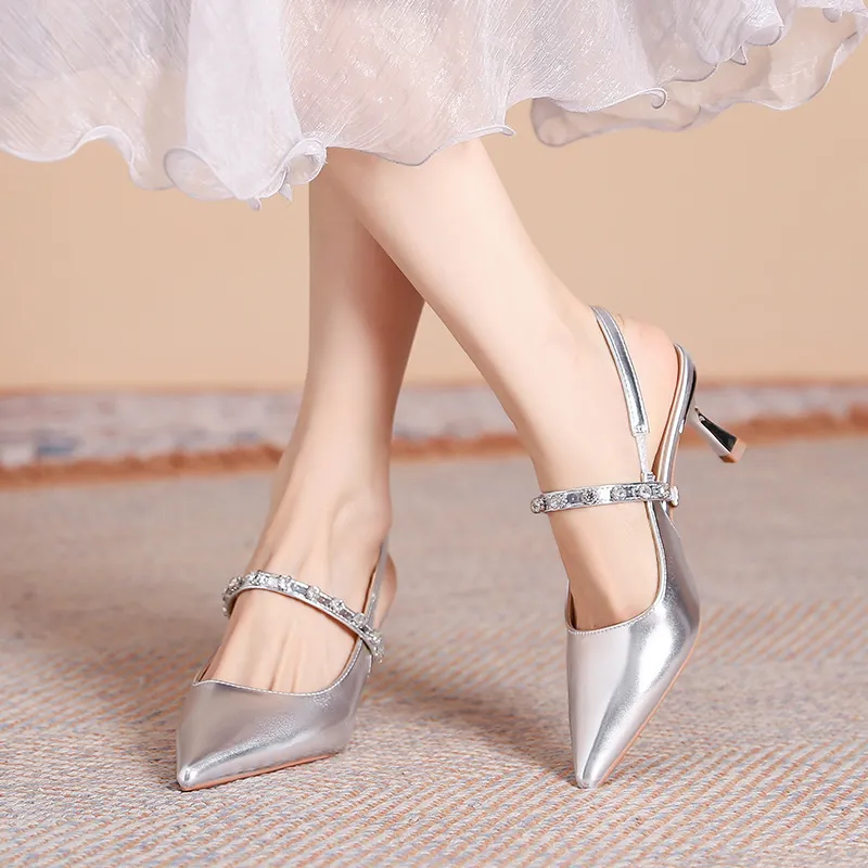 Varib Slim Heel High Heels 5CM Women's Silver-1