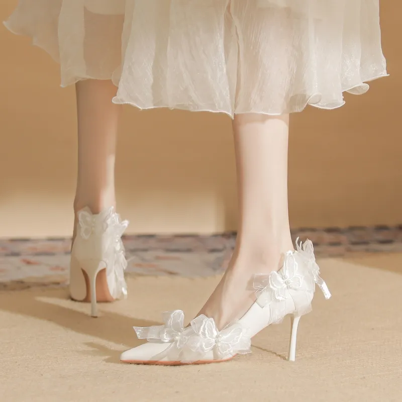 Varib Slim Heel High Heels 8cm Women's White-2
