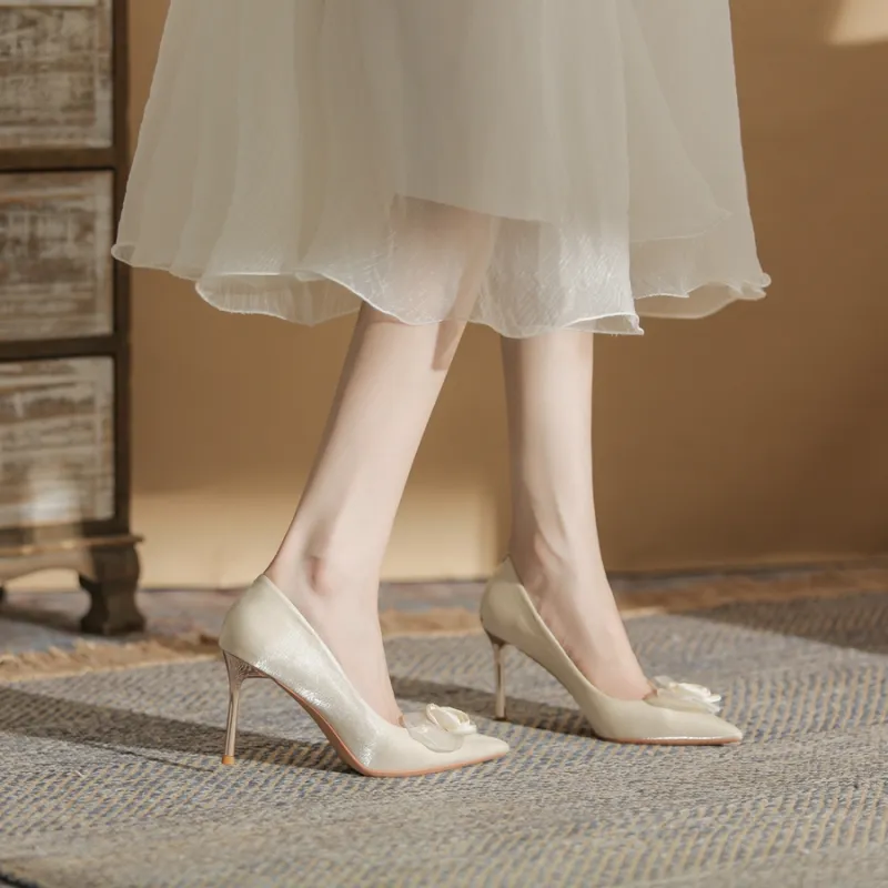 Varib Slim Heel High Heels 8cm Women's Apricot-2