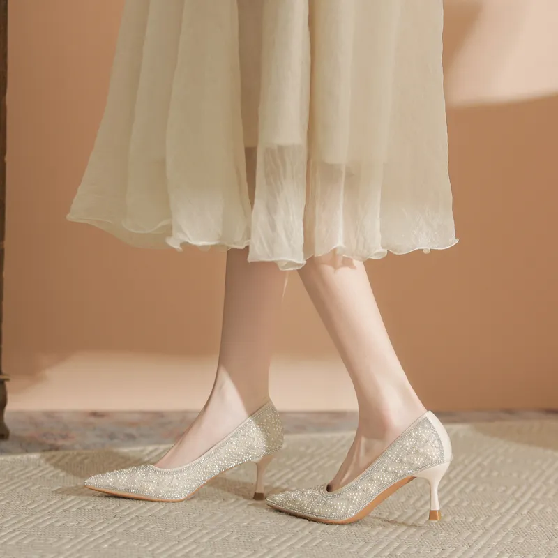 Varib Flared Heel High Heels 7cm Women's Ecru-4