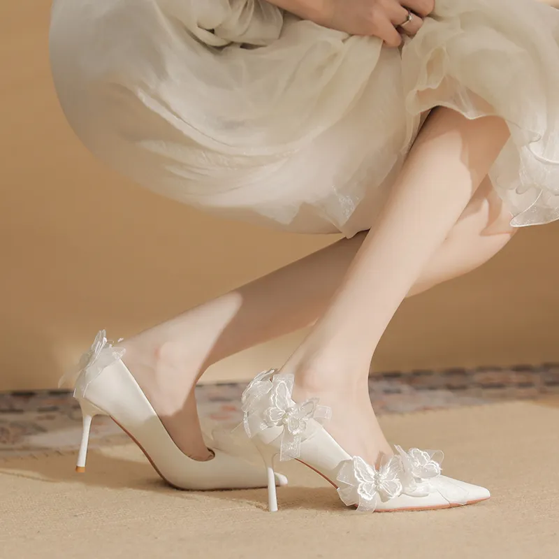 Varib Slim Heel High Heels 8cm Women's White-6