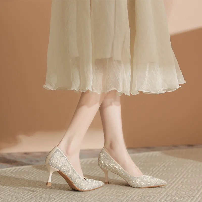 Varib Flared Heel High Heels 7cm Women's Ecru-1