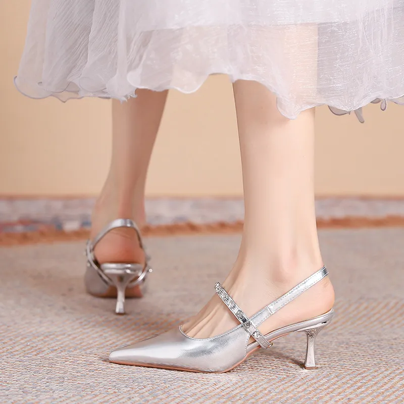 Varib Slim Heel High Heels 5CM Women's Silver-3