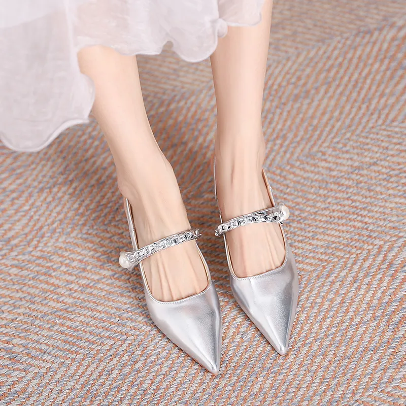 Varib Slim Heel High Heels 5CM Women's Silver-5