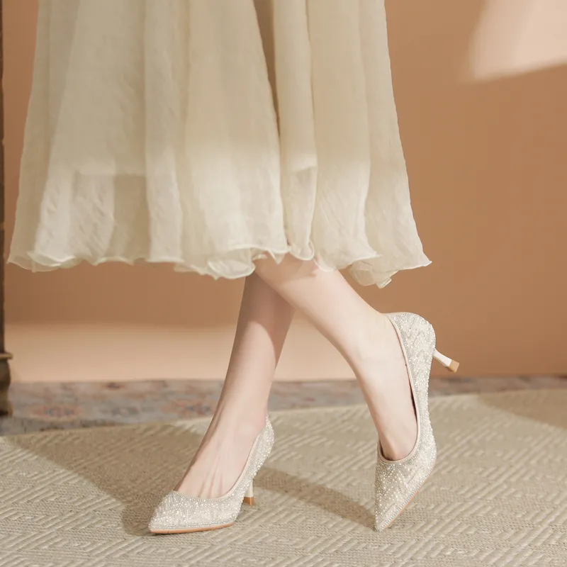 Varib Flared Heel High Heels 7cm Women's Ecru-6