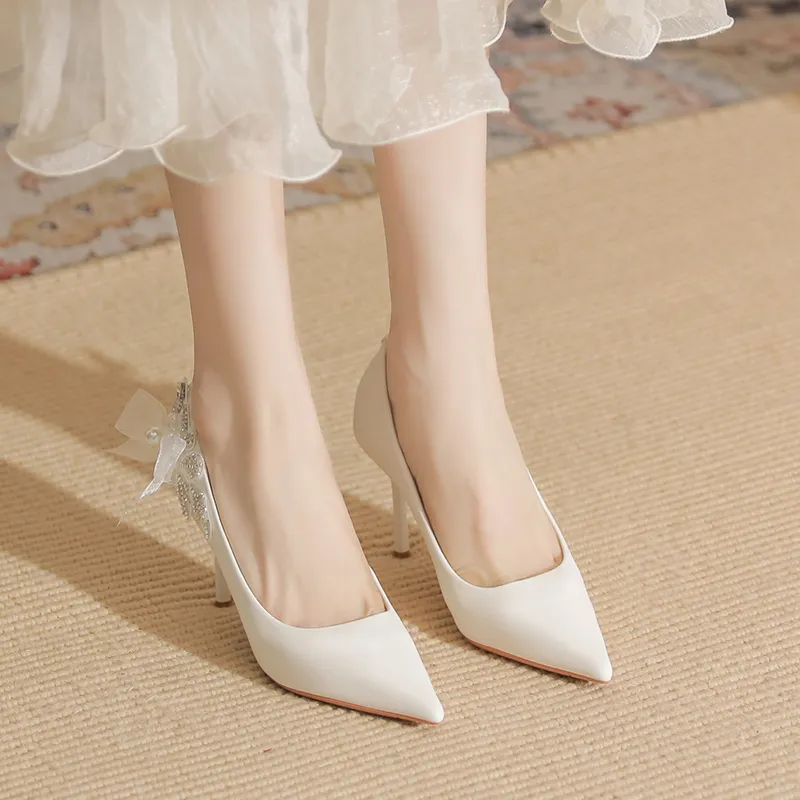 Varib Slim Heel High Heels 8cm Women's White-1