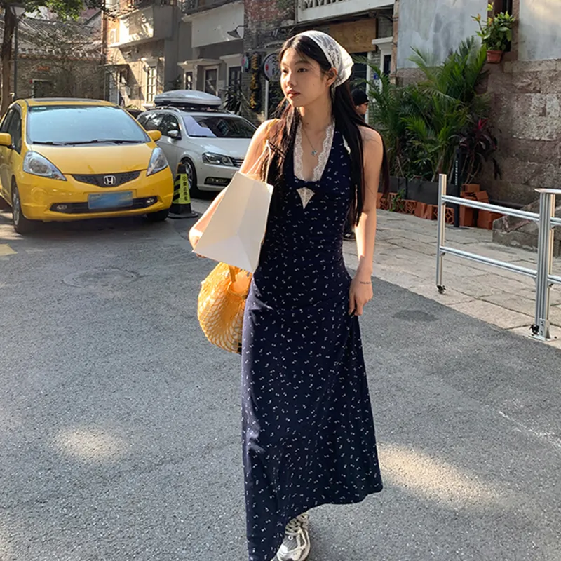 Vine Color Sleeveless Dress Style Women's Blue Single Item-4