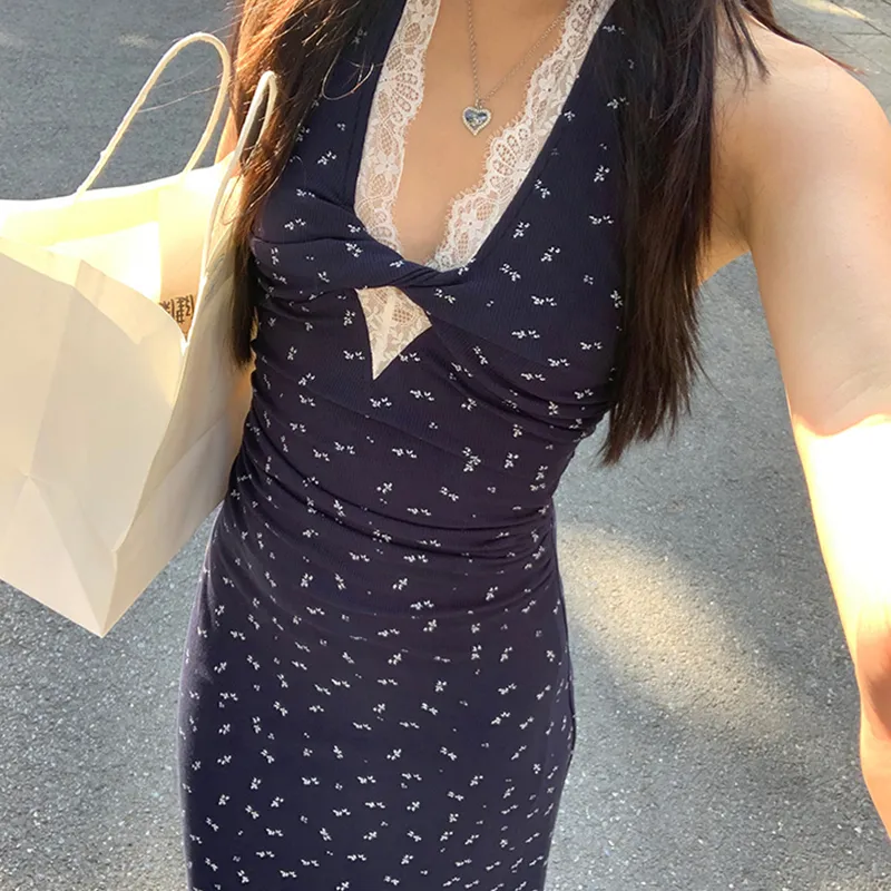 Vine Color Sleeveless Dress Style Women's Blue Single Item-7