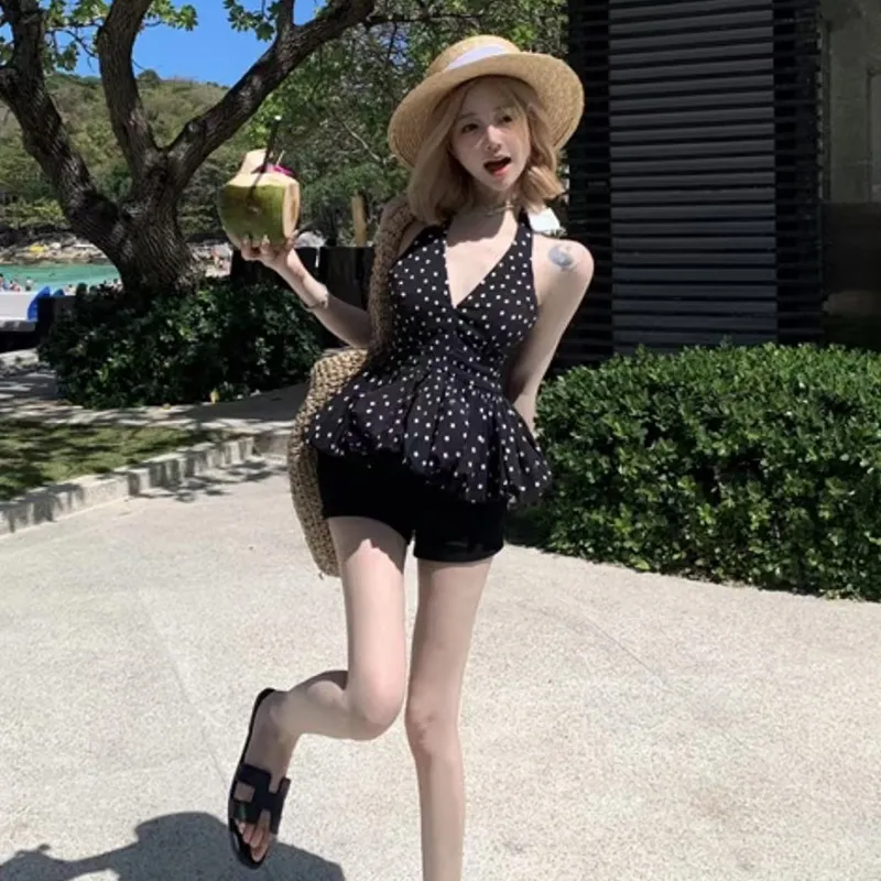 AINUOERMY Tank Top Women's Black Polka Dot-6