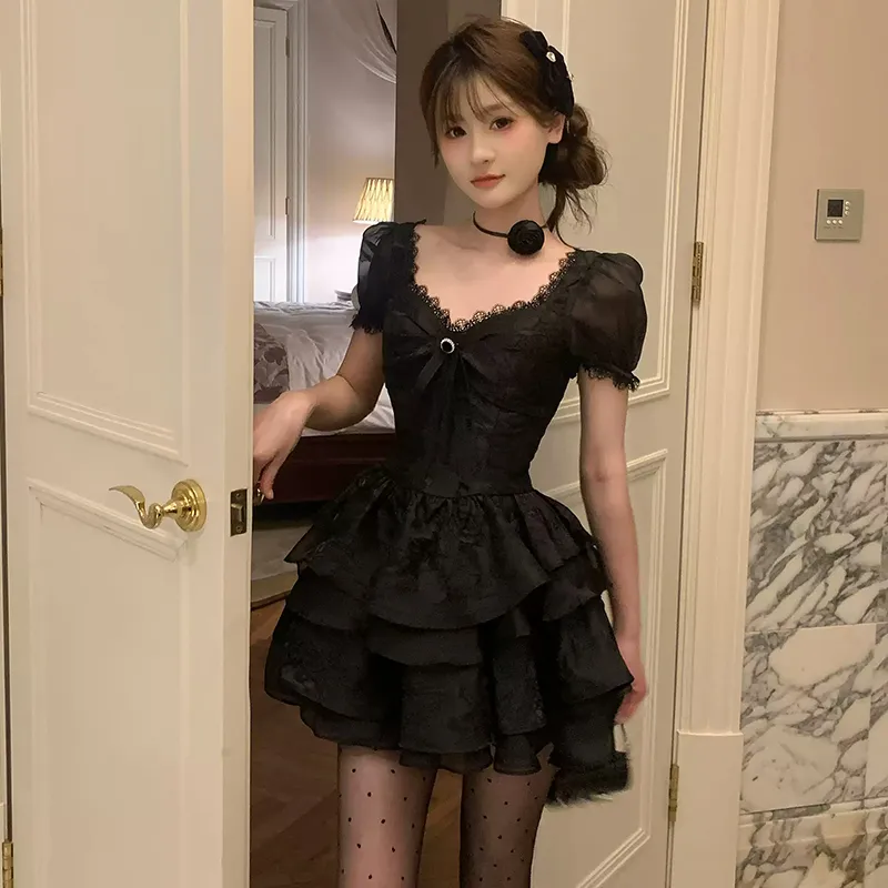AINUOERMY Short Sleeved Dress Women's Black-6