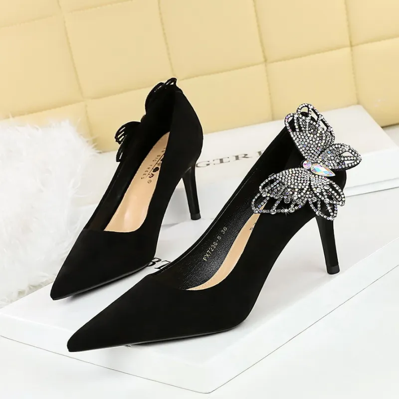 BIGTREE Slim Heel High Heels Women's Black-2
