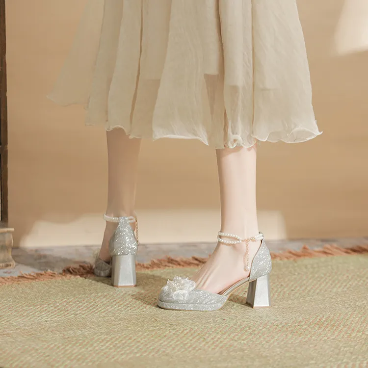BIGTREE High Heels Women's Silver/Champagne-2