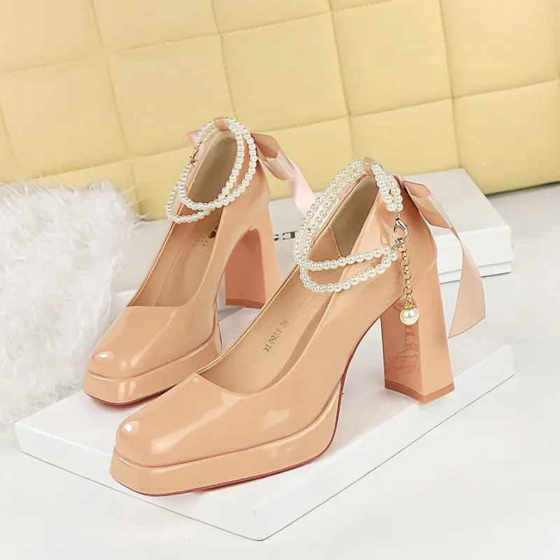 BIGTREE Chunky Heel High Heels Women's-9