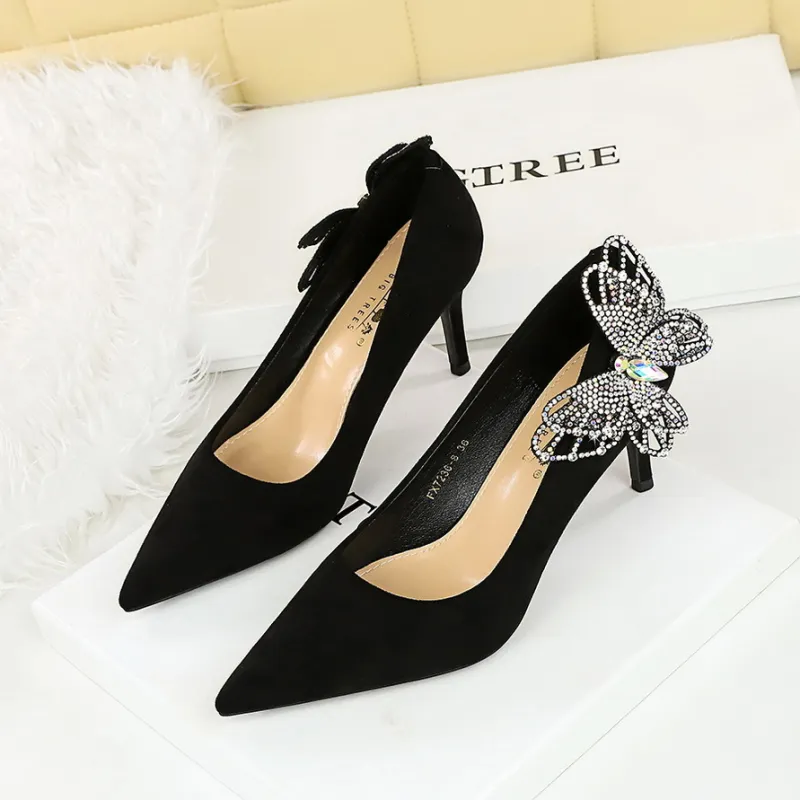 BIGTREE Slim Heel High Heels Women's Black-3