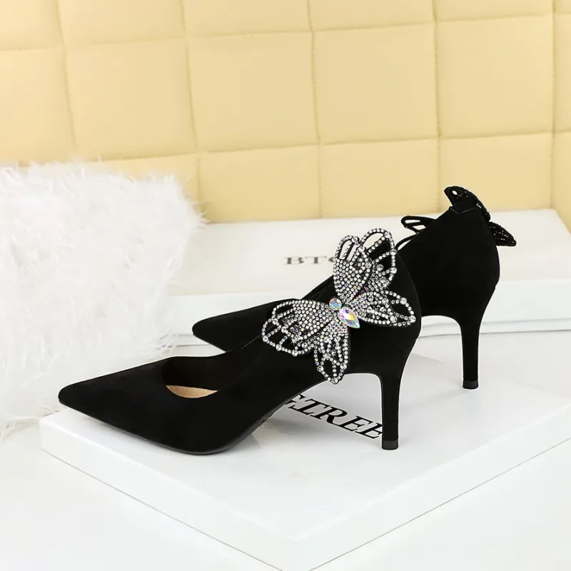 BIGTREE Slim Heel High Heels Women's Black-4