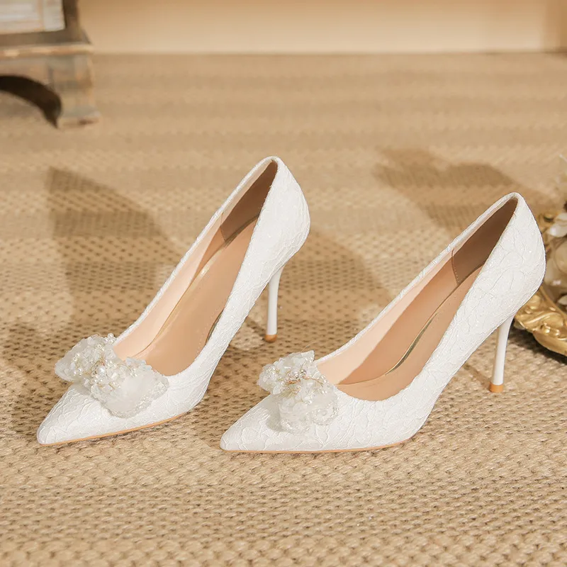 BIGTREE Slim Heel High Heels Women's White-1