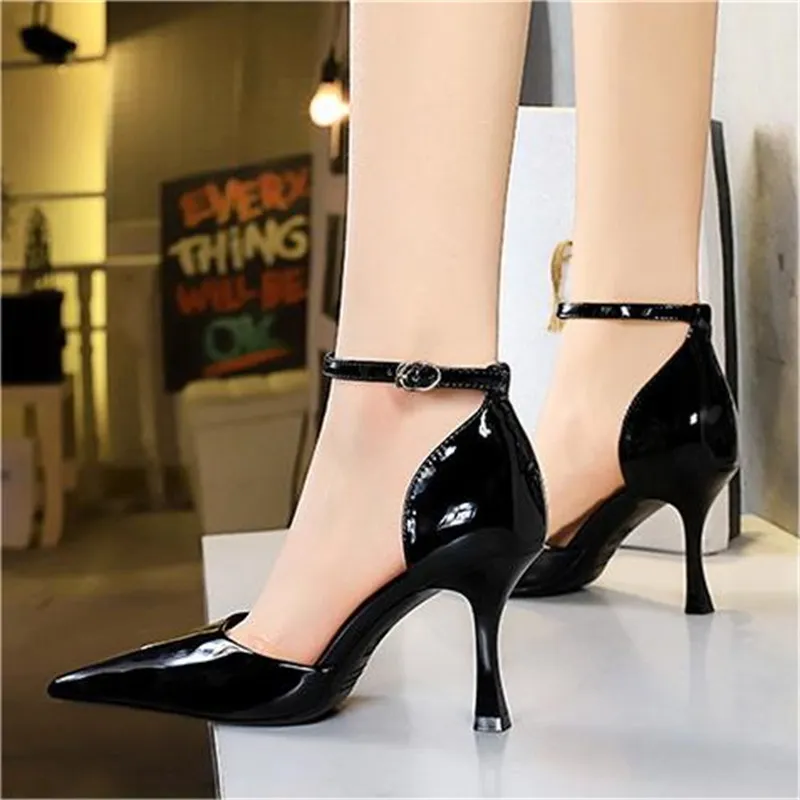 BIGTREE Flared Heel High Heels 8cm Women's-1