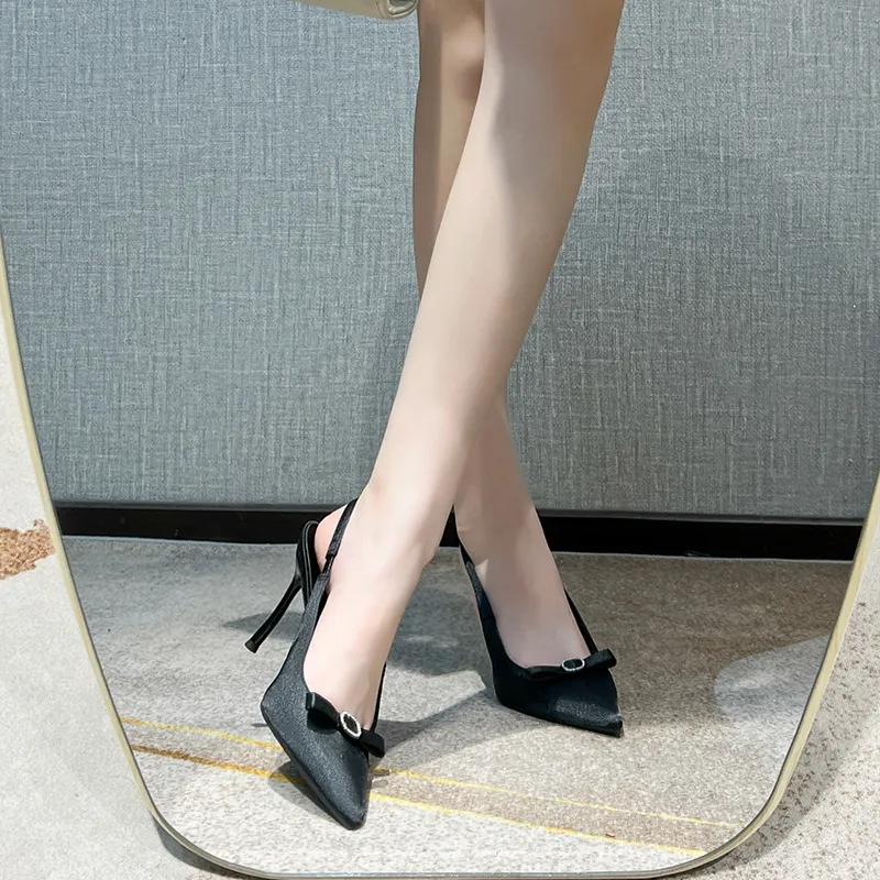 BIGTREE Slim Heel High Heels Women's Black-5
