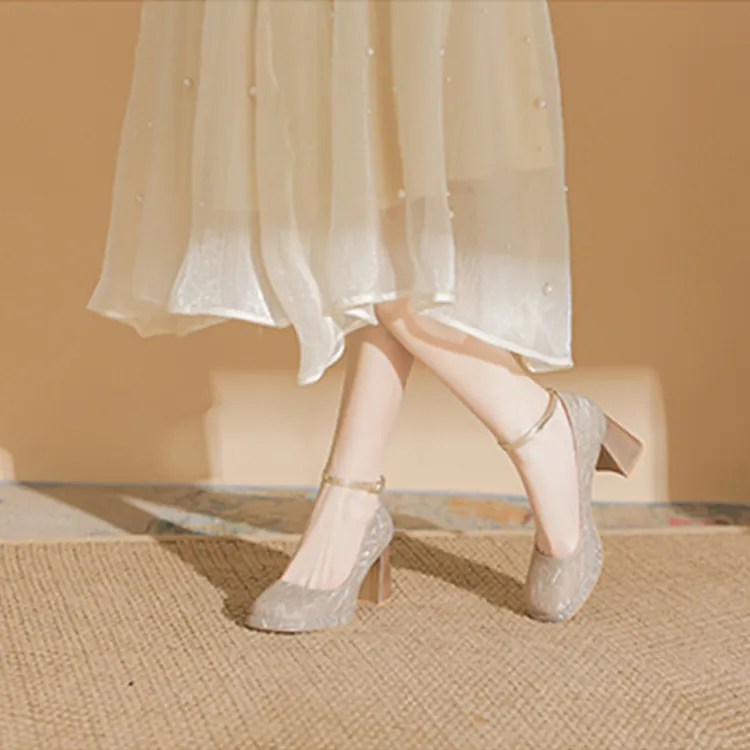 BIGTREE High Heels Women's Champagne Gold/Silver-3