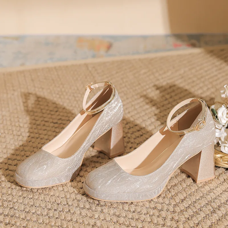BIGTREE High Heels Women's Champagne Gold/Silver-1