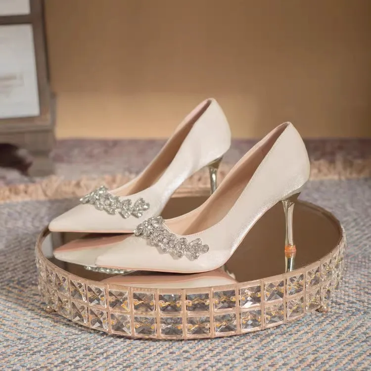 BIGTREE Slim Heel High Heels Women's Champagne-3