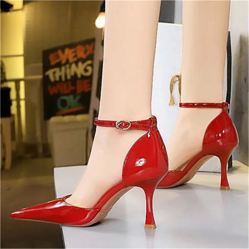 BIGTREE Flared Heel High Heels 8cm Women's-3