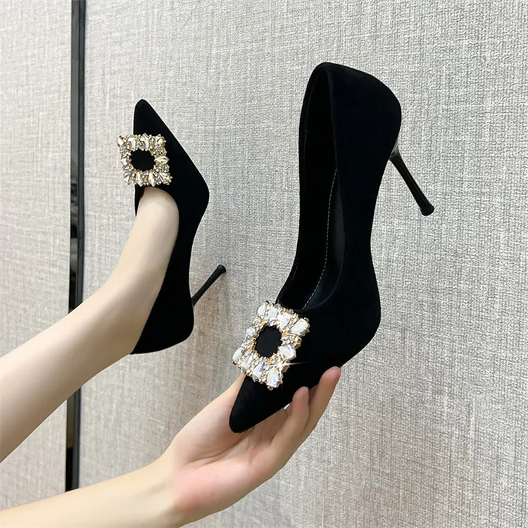 BIGTREE Slim Heel High Heels 9cm Women's Black-1