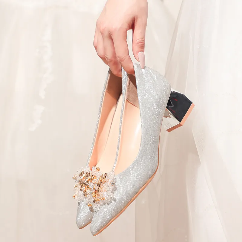 BIGTREE High Heels Women's Silver/Champagne Gold-1