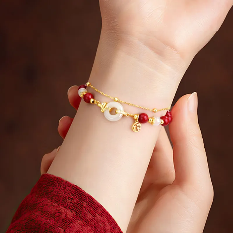 QIANCHANG Hetian Jade Bracelets Pale Greenish White Jade Women's-5