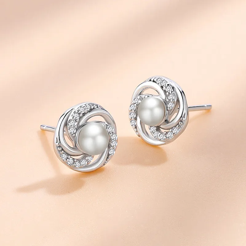 QIANCHANG Freshwater Pearl Stud Earrings Women's-3