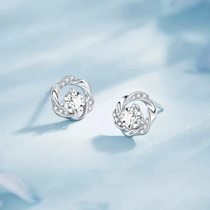 QIANCHANG 999 Fine Silver Stud Earrings Women's-2