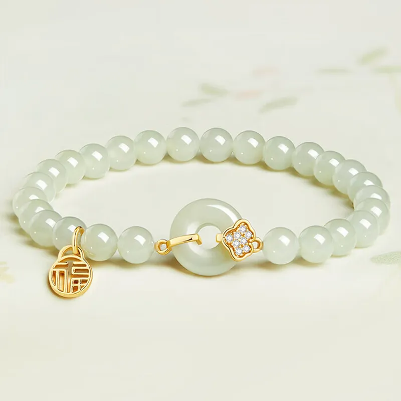 QIANCHANG Hetian Jade Bracelets Pale Greenish White Jade Women's-4