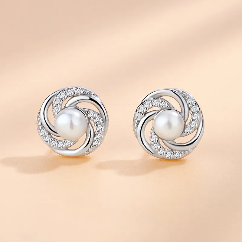 QIANCHANG Freshwater Pearl Stud Earrings Women's-2