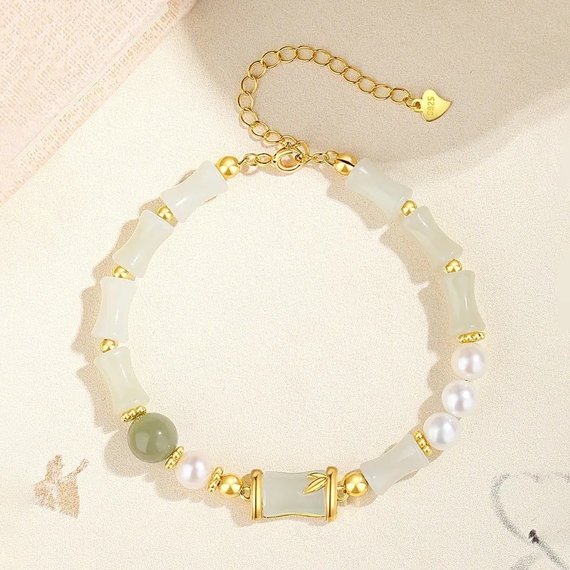 QIANCHANG Pearl Hetian Jade Bamboo Bracelet Women's-2