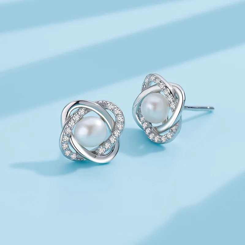 QIANCHANG Freshwater Pearl Stud Earrings Women's-3
