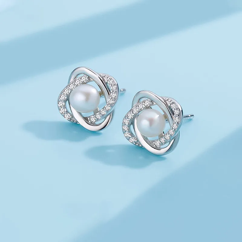 QIANCHANG Freshwater Pearl Stud Earrings Women's-5