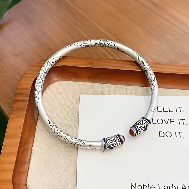 QIANCHANG 999 Fine Silver Bangles Women's-2