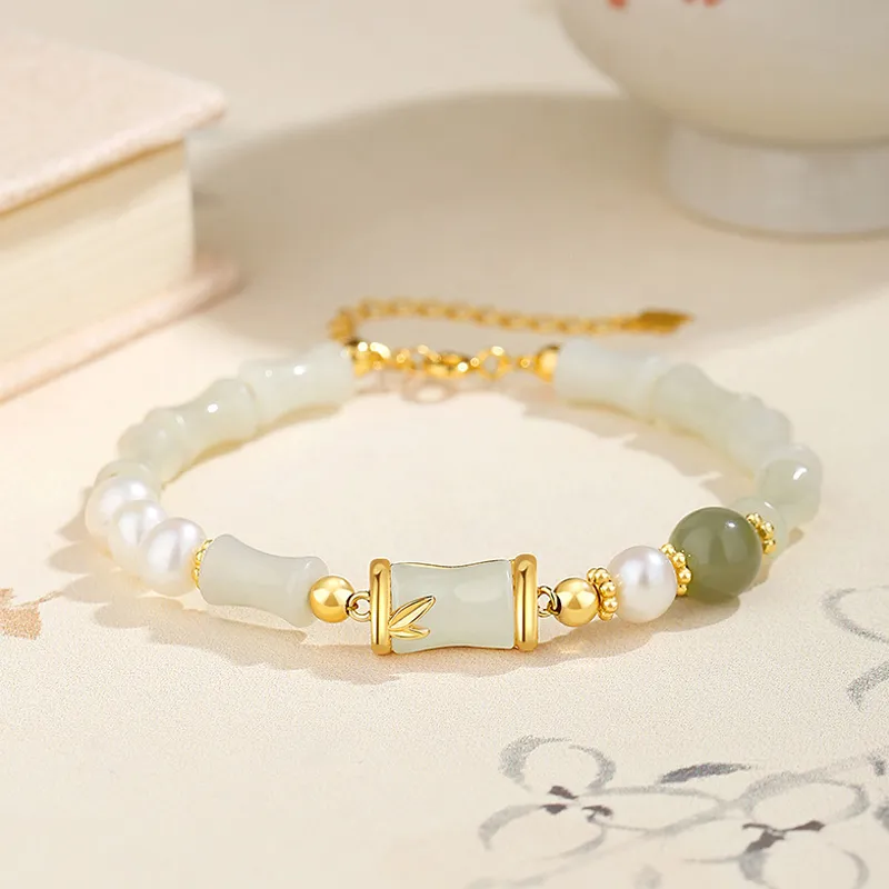 QIANCHANG Pearl Hetian Jade Bamboo Bracelet Women's-1