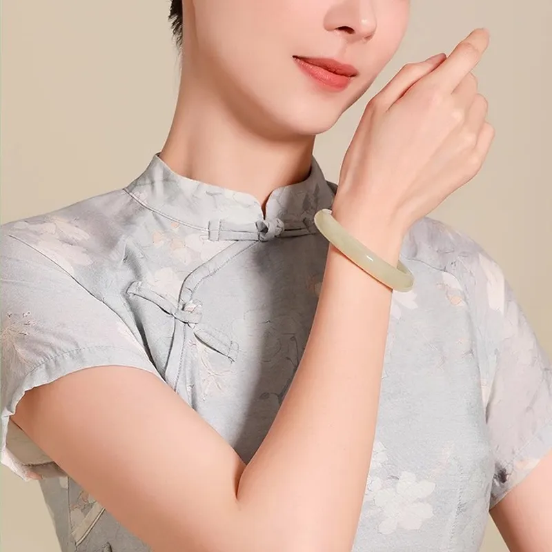 QIANCHANG Hetian Jade Bangles Green Jade Women's-7