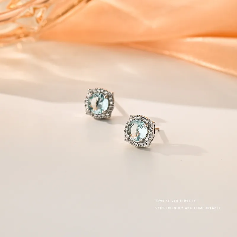 QIANCHANG S999 Fine Silver Stud Earrings Women's-4
