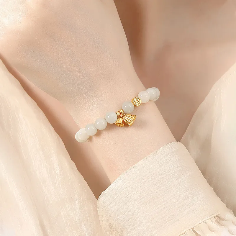 QIANCHANG Hetian Jade Bracelets Pale Greenish White Jade Women's-5
