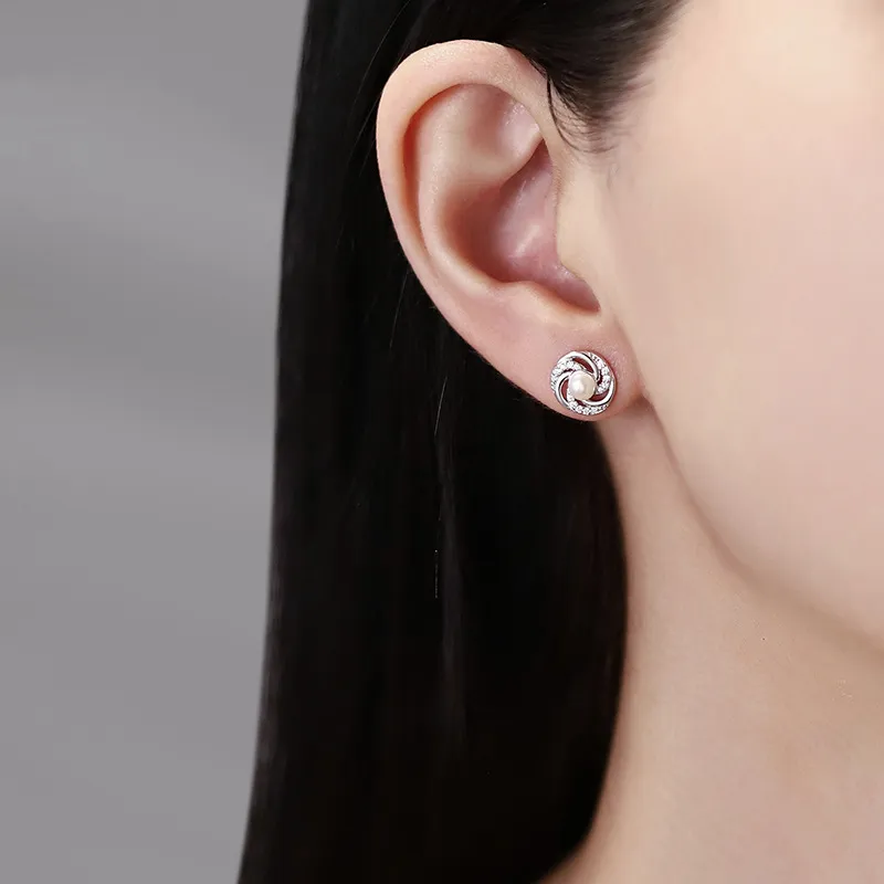 QIANCHANG Freshwater Pearl Stud Earrings Women's-1