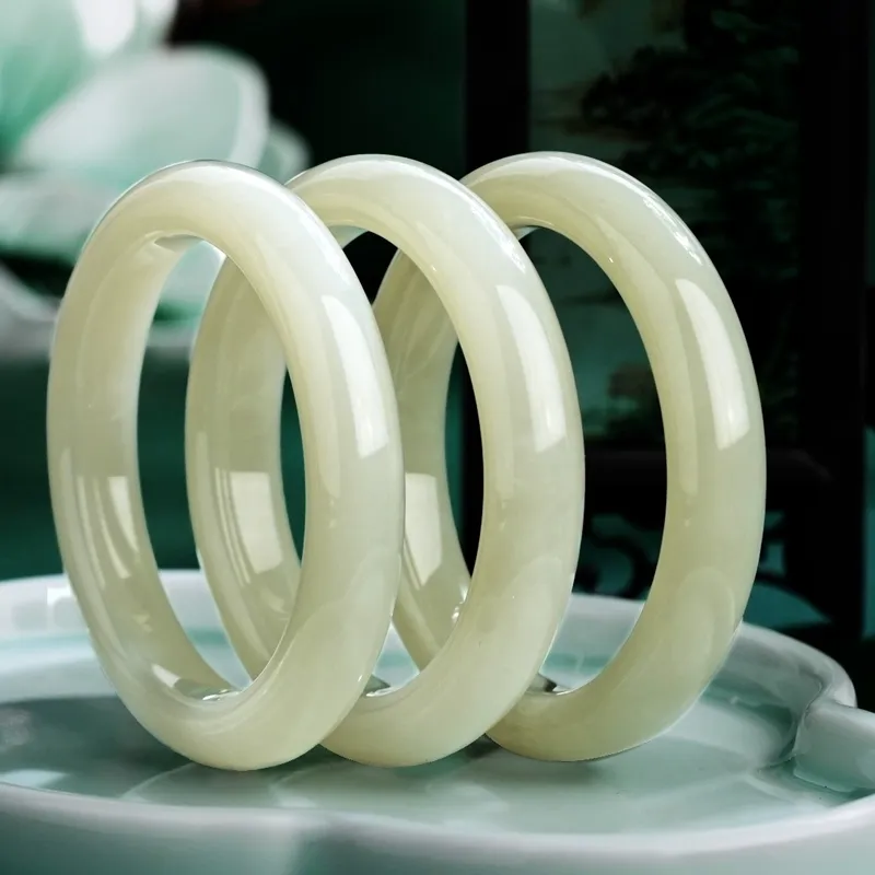 QIANCHANG Hetian Jade Bangles Green Jade Women's-3