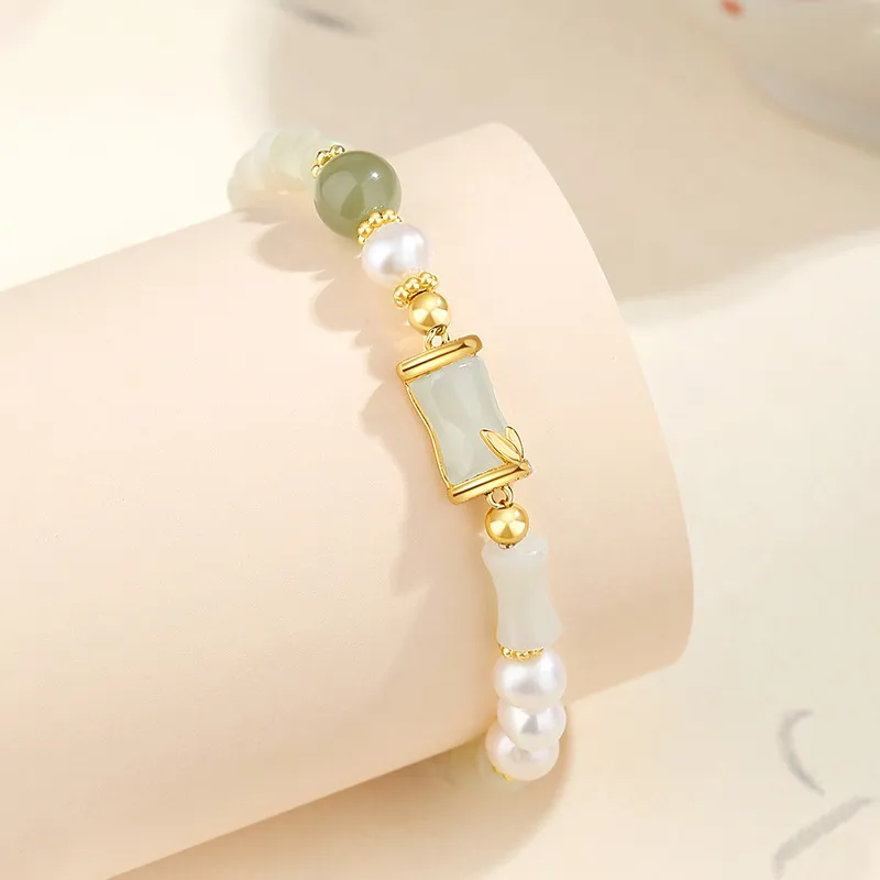 QIANCHANG Pearl Hetian Jade Bamboo Bracelet Women's-6