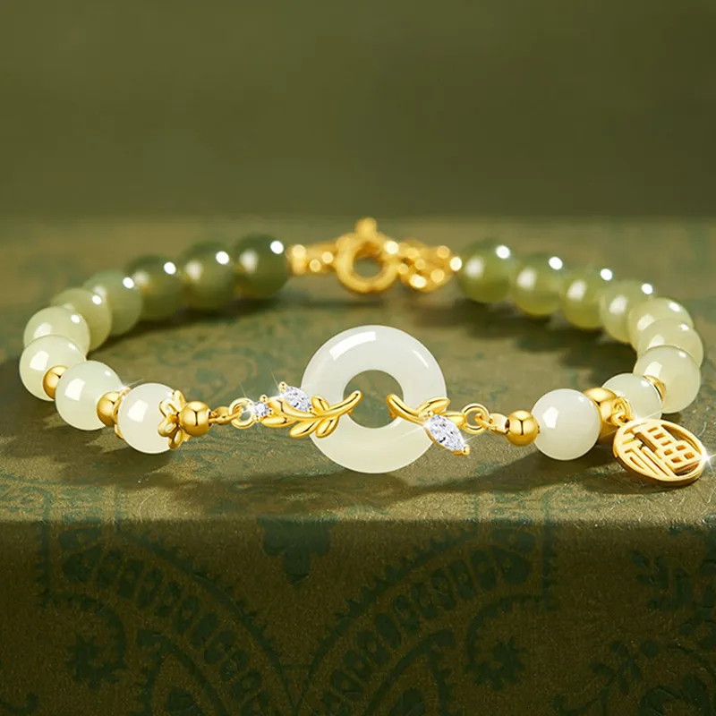 QIANCHANG Hetian Jade Bracelets Pale Greenish White Jade Women's-4