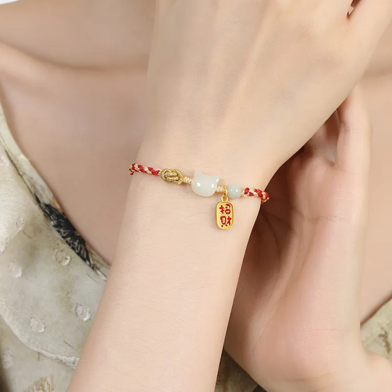 QIANCHANG Hetian Jade Bracelets Pale Greenish White Jade Unisex-4