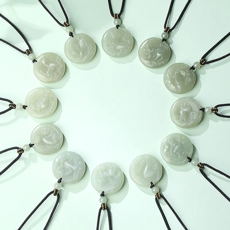 QIANCHANG Hetian Jade Necklaces Pale Greenish White Jade Women's-2