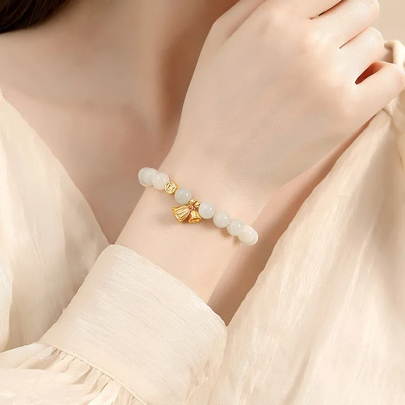 QIANCHANG Hetian Jade Bracelets Pale Greenish White Jade Women's-4