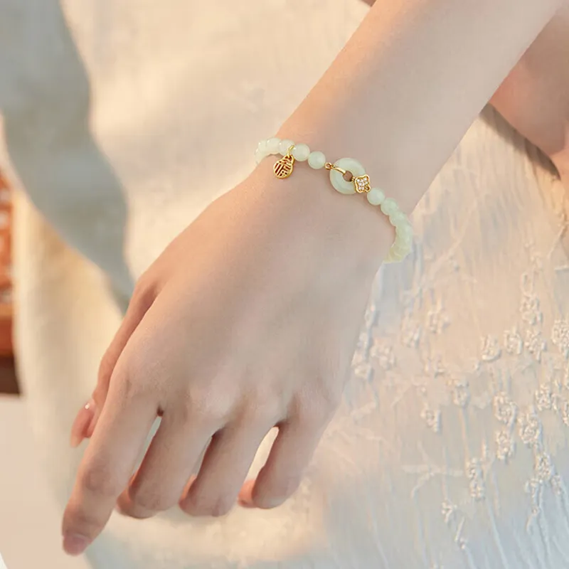 QIANCHANG Hetian Jade Bracelets Pale Greenish White Jade Women's-3