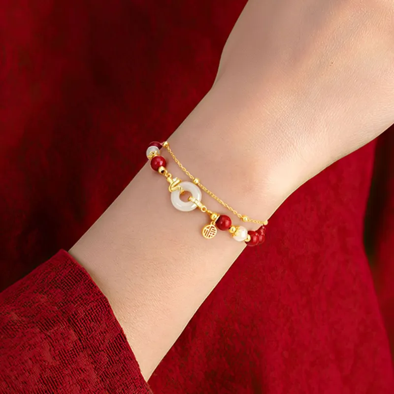 QIANCHANG Hetian Jade Bracelets Pale Greenish White Jade Women's-6
